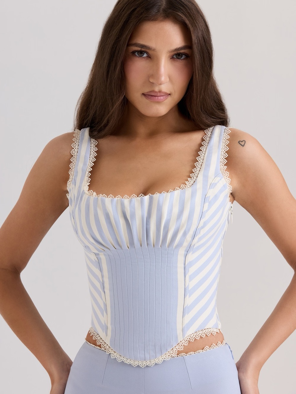 House of CB Petra corset Top in Light Blue and Cream - M - NWT